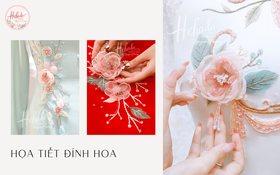 họa tiết áo dài đính hoa