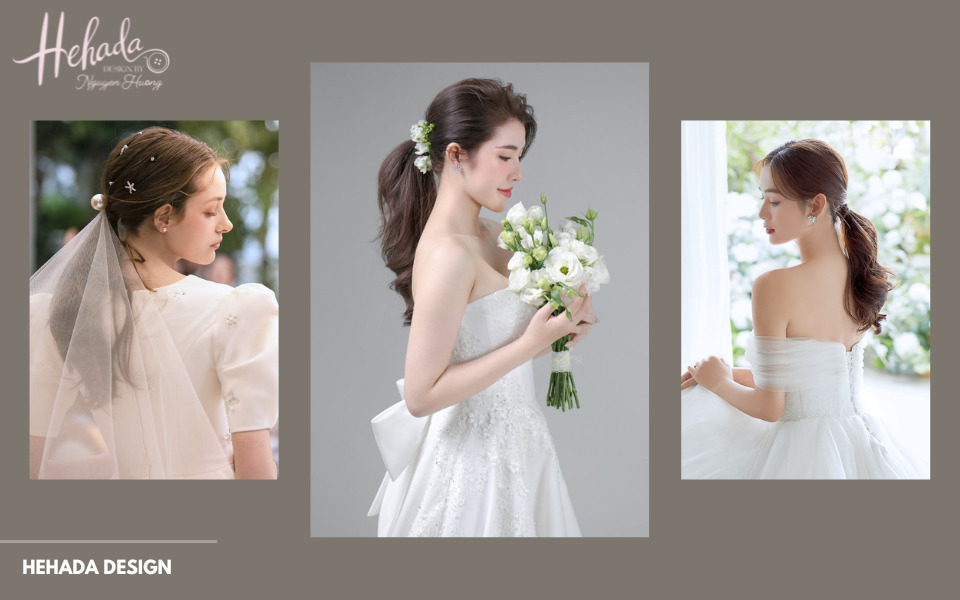 kiểu tóc cô dâu đẹp cột đơn giản