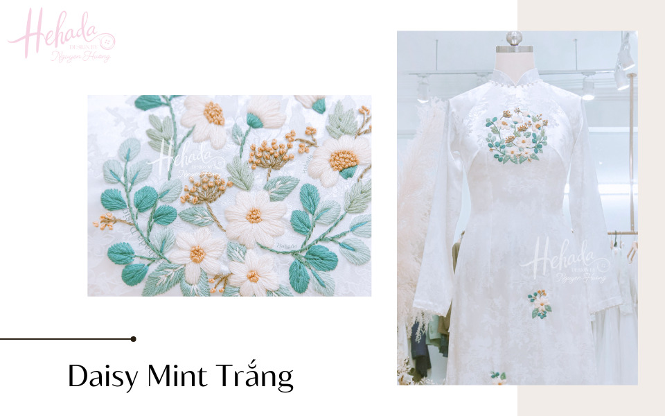 kiểu áo dài cưới trắng thêu tay