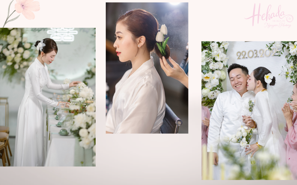 kiểu tóc búi với hoa