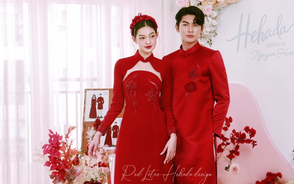 mẫu áo dài cưới màu đỏ đẹp