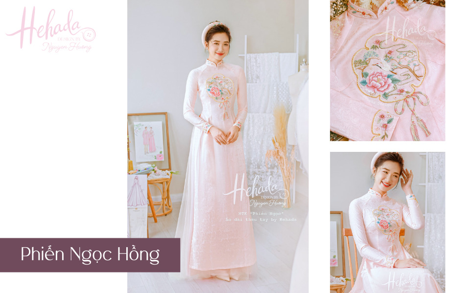 mẫu áo dài cưới màu hồng
