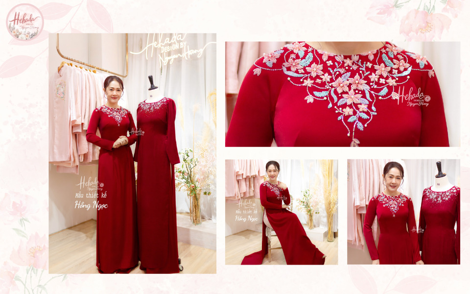 áo dài mẹ cô dâu Hồng Ngọc màu đỏ