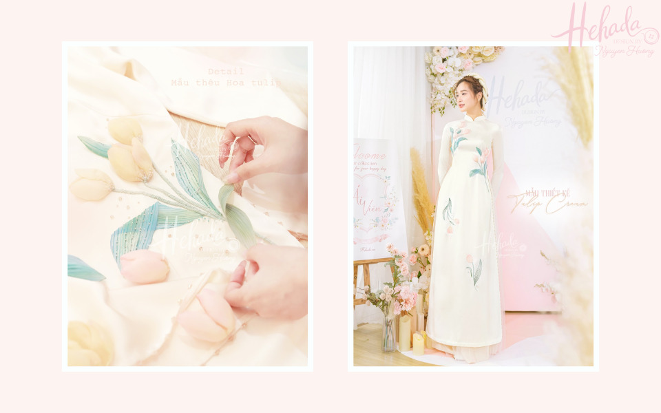 áo dài cưới cách tân màu pastel