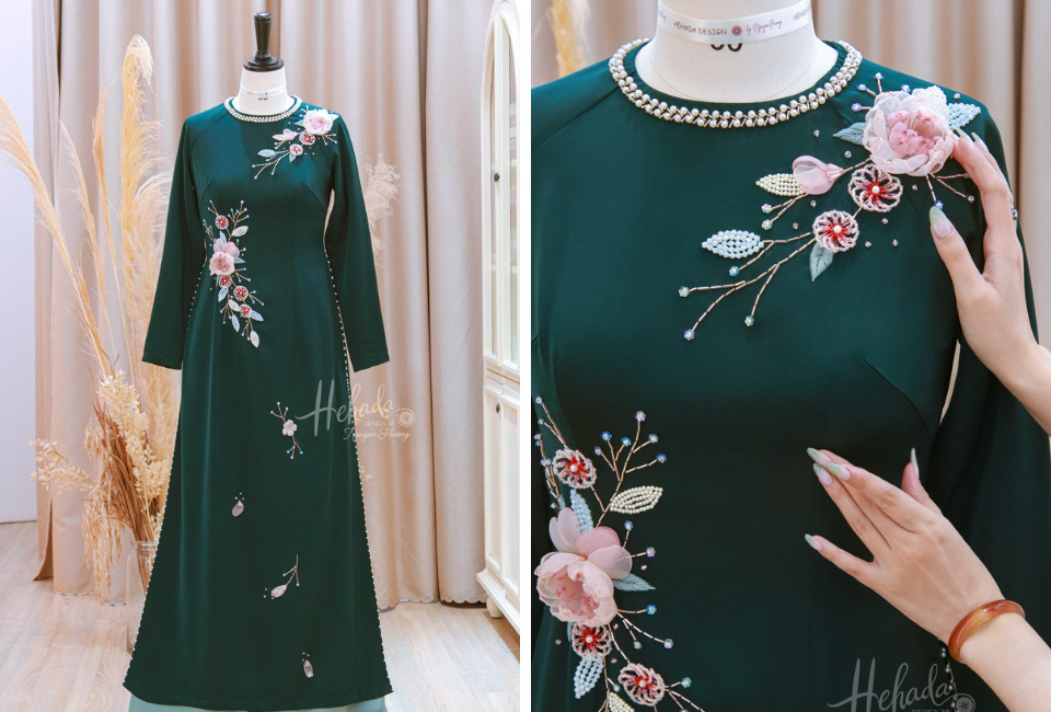 mẫu kết cườm cổ áo dài