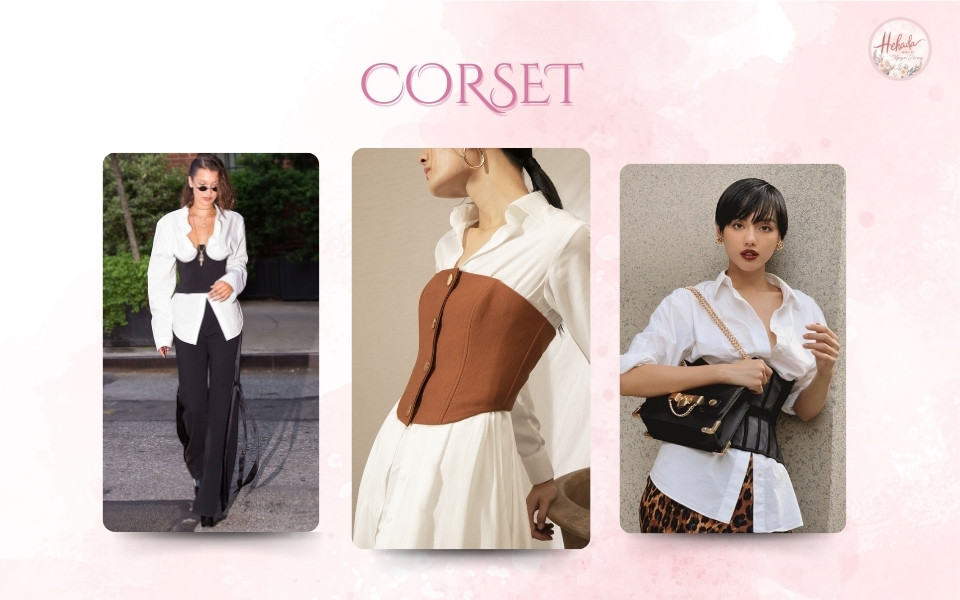 áo corset phối áo sơ mi