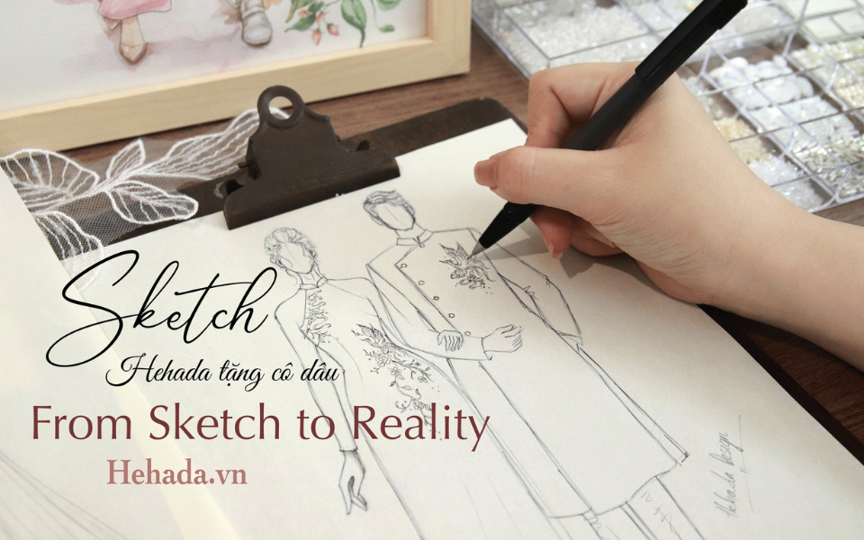 sketch may áo dài cưới