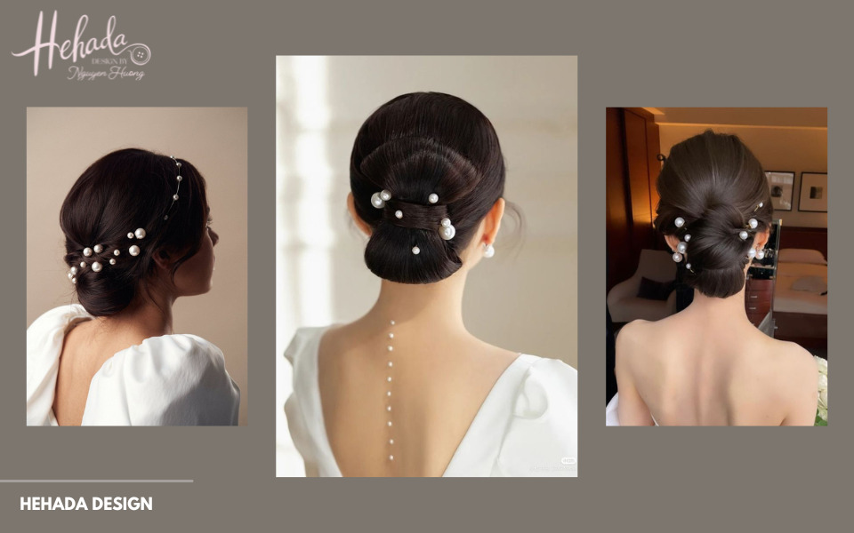kiểu tóc cô dâu phối ngọc trai