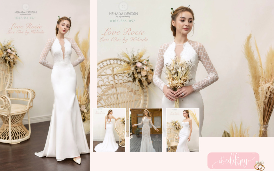 váy cưới cổ điển đuôi cá