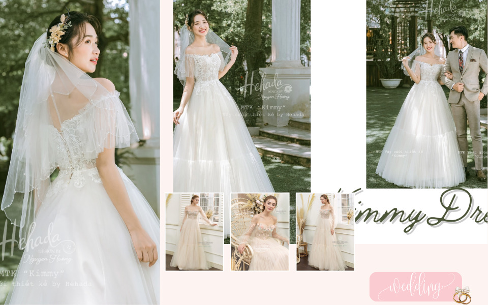 đầm cưới trễ vai cổ điển