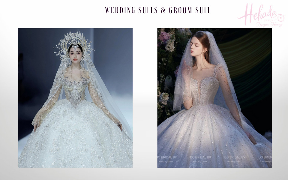 váy cưới luxury trong suốt đính kết 3D