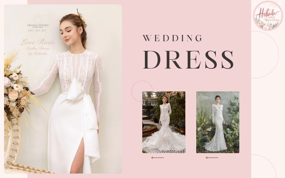 váy cưới tay dài họa tiết ren
