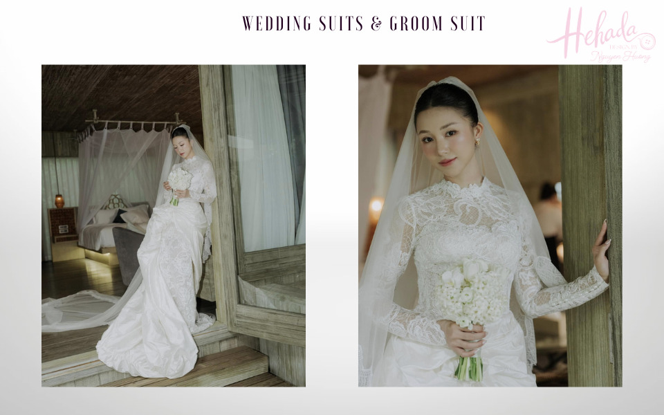váy cưới tay dài cổ cao