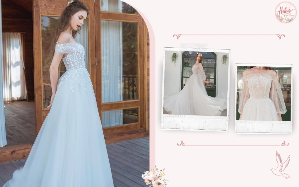 váy cưới công chúa trễ vai