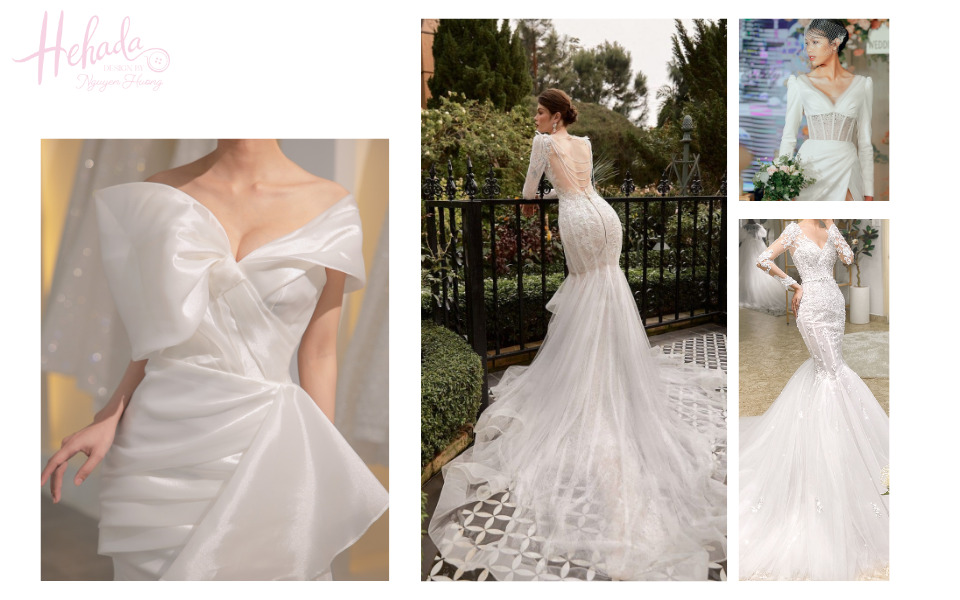 váy luxury đuôi cá cổ V