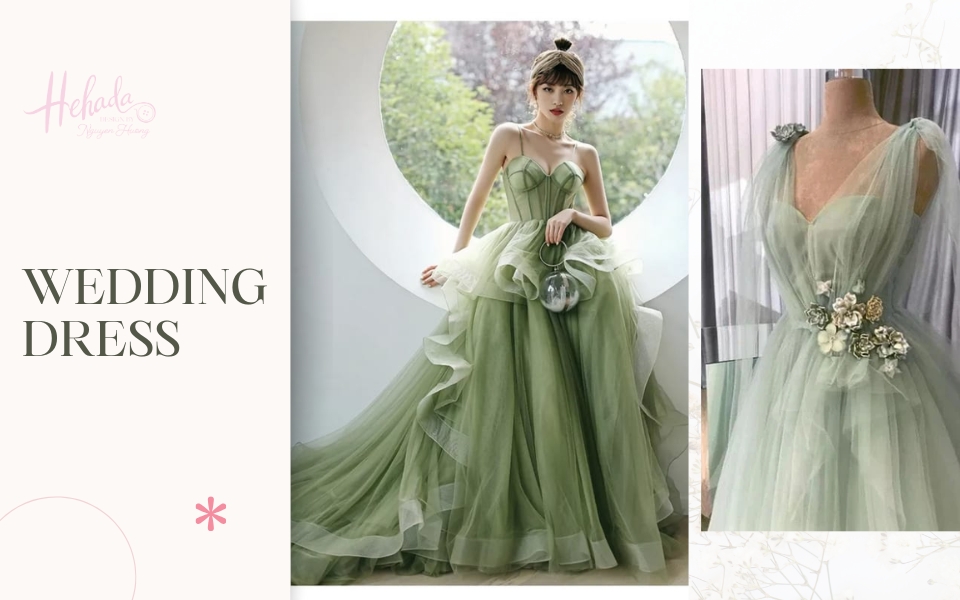 váy cưới màu xanh bạc hà