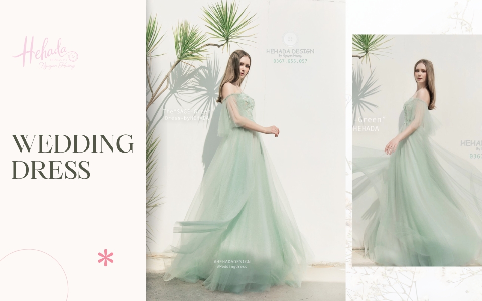 váy cưới màu xanh ngọc bích