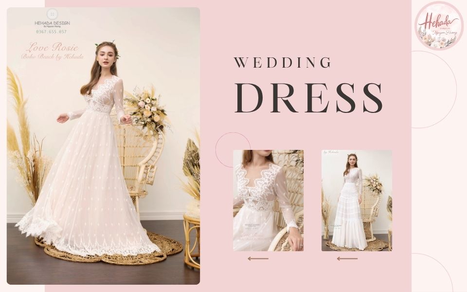 váy cưới Bohemian tay dài