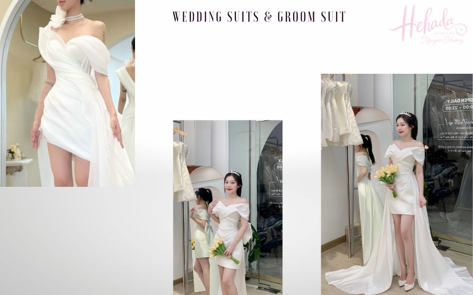 váy cưới trễ vai dáng ngắn