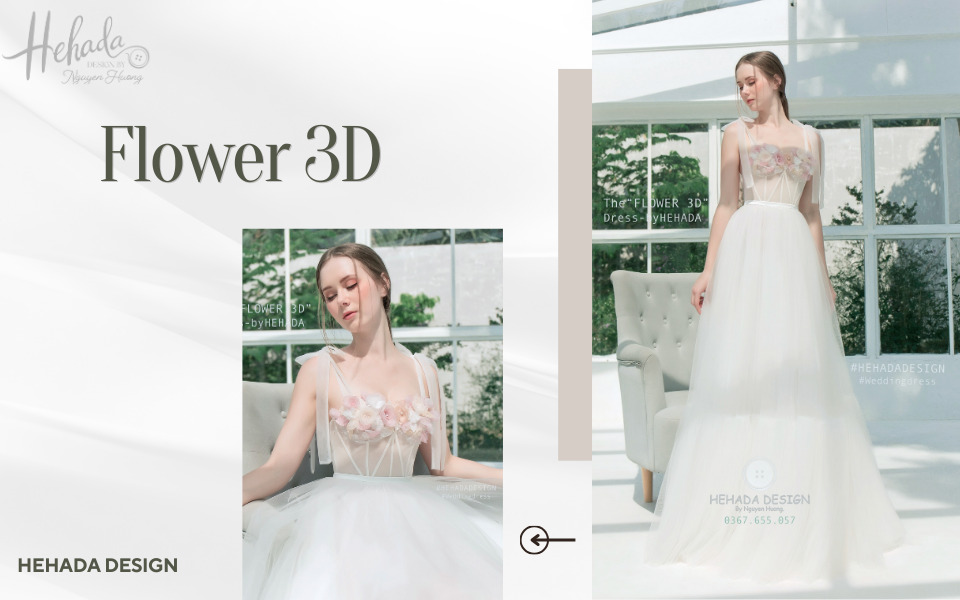 Váy đi bàn cô dâu phối hoa 3D
