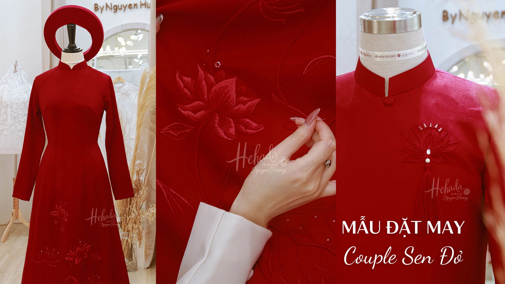 ao-dai-cap-doi-sen-do-