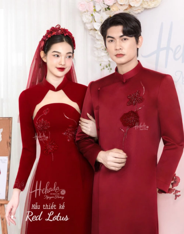 ao-dai-cap-doi-red-lotus