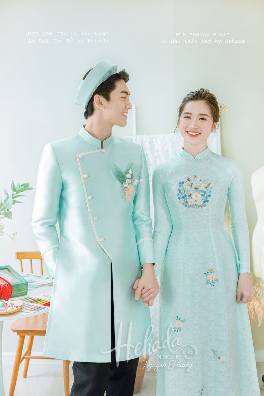 Áo dài cưới cặp đôi Daisy Mint